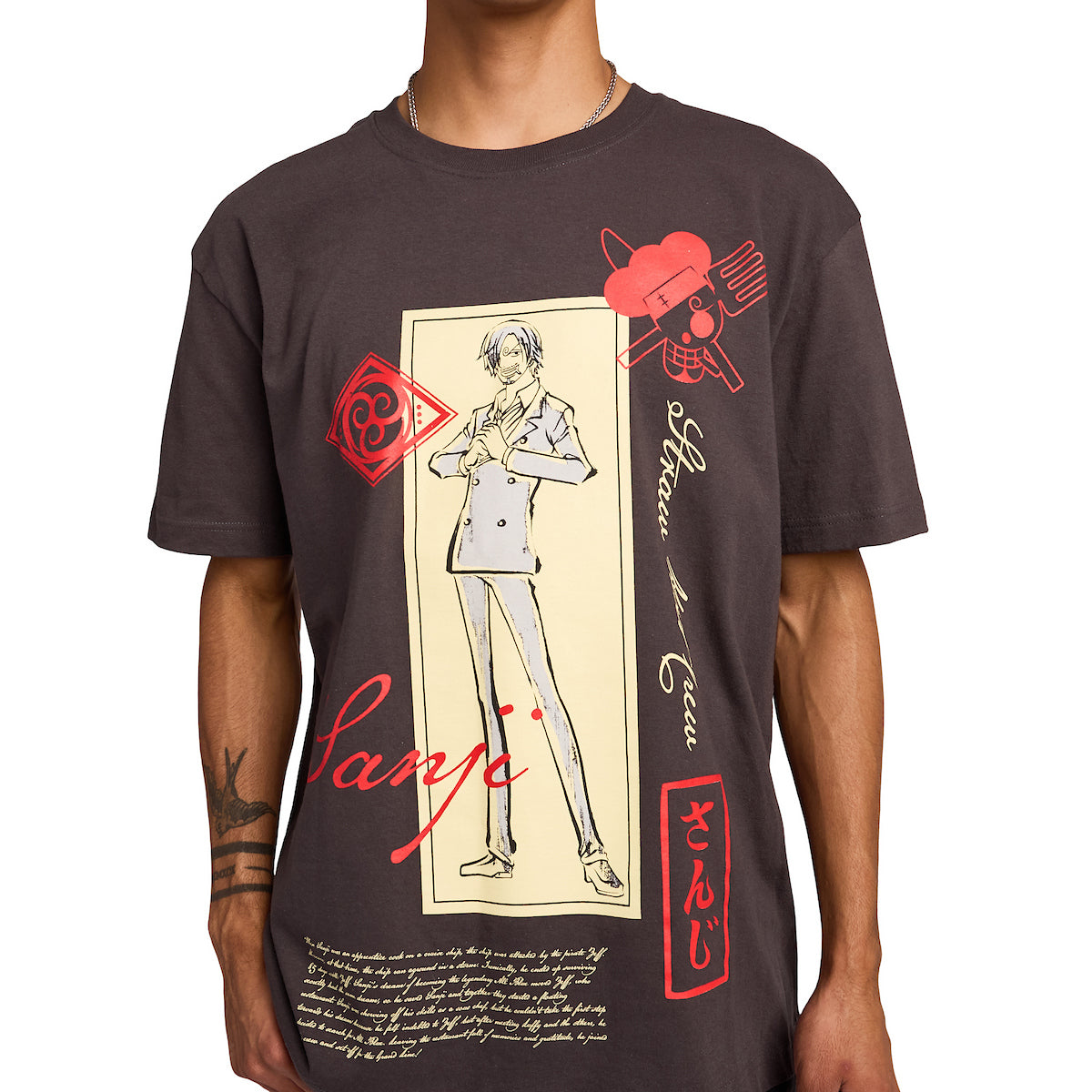 One Piece Character Banner Men's Charcoal Crew Neck Short Sleeve T-shirt