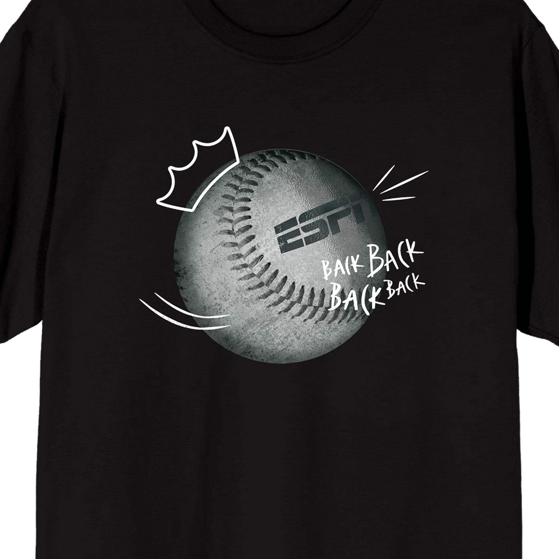 ESPN Baseball Crown & Logo Adult Black Crew Neck Short Sleeve T-shirt