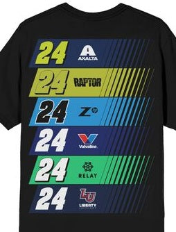 Hendricks Racing - William Byron 24 Racing Color Schemes Per Sponsor on Men's Black Short Sleeve Tee