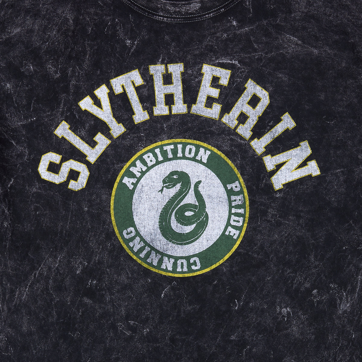 Harry Potter Slytherin Varsity Men's Gray Vintage Mineral Wash Crew Neck Short Sleeve T-shirt