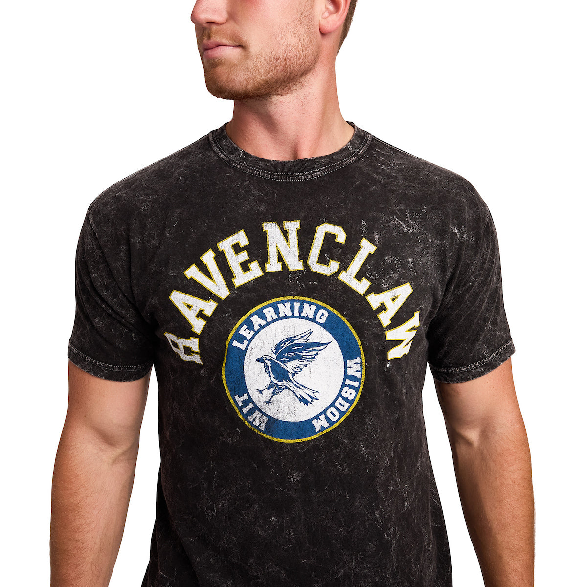 Harry Potter Ravenclaw Varsity Men's Blue Vintage Mineral Wash Crew Neck Short Sleeve T-shirt