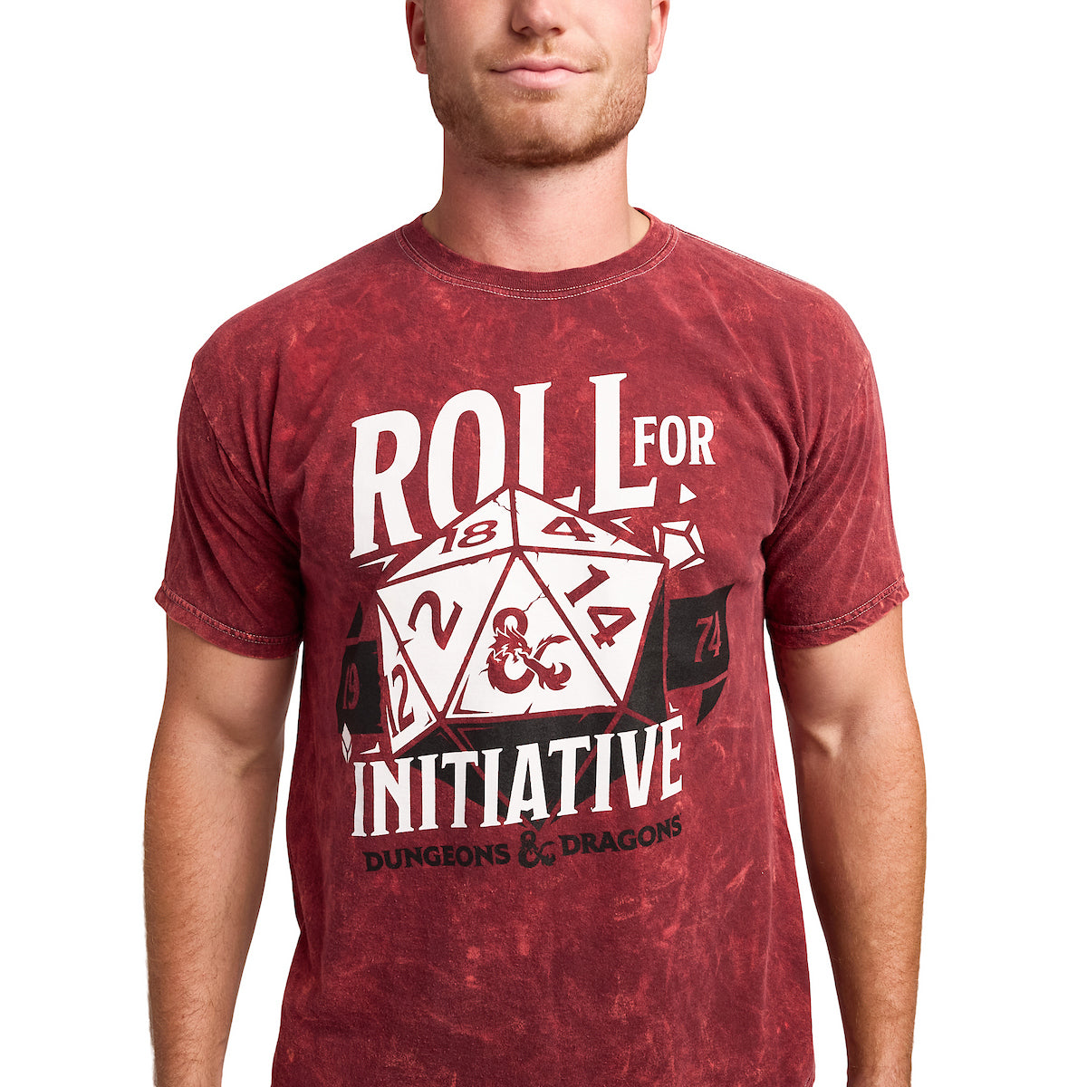 Dungeons & Dragons Roll For Initiative Men's Maroon Mineral Wash Crew Neck Short Sleeve T-shirt