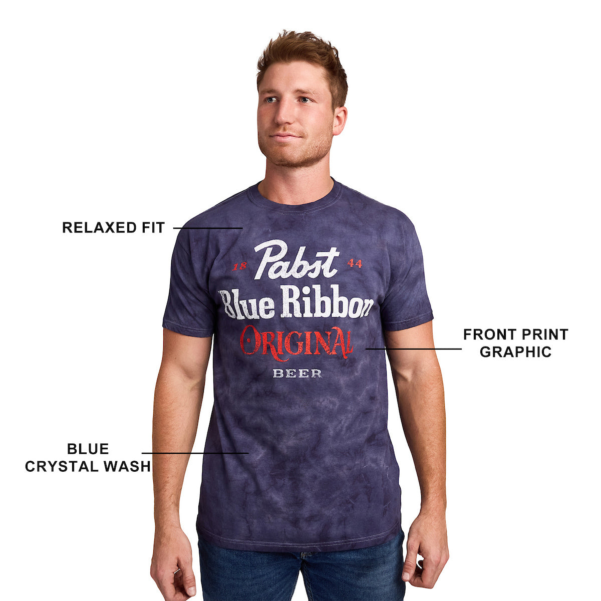 Pabst Blue Ribbon Original Men's Blue Crystal Wash Crew Neck Short Sleeve T-shirt