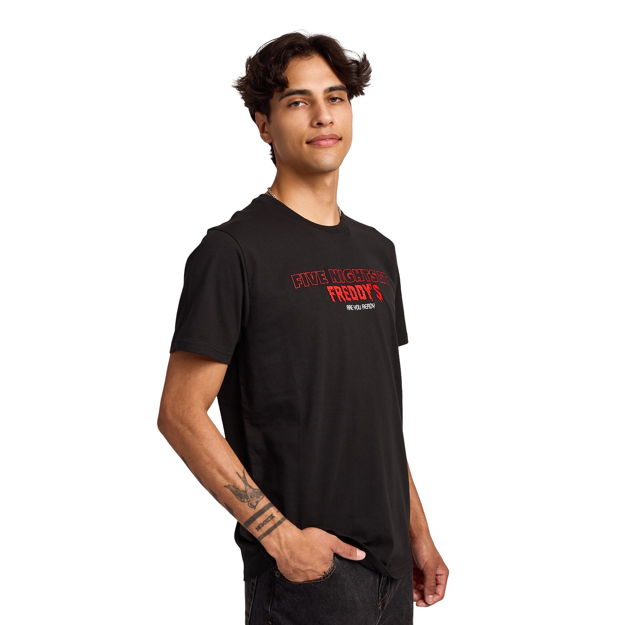 Five Nights At Freddy's Black & White Character Art Men's Black Crew Neck Short Sleeve T-shirt