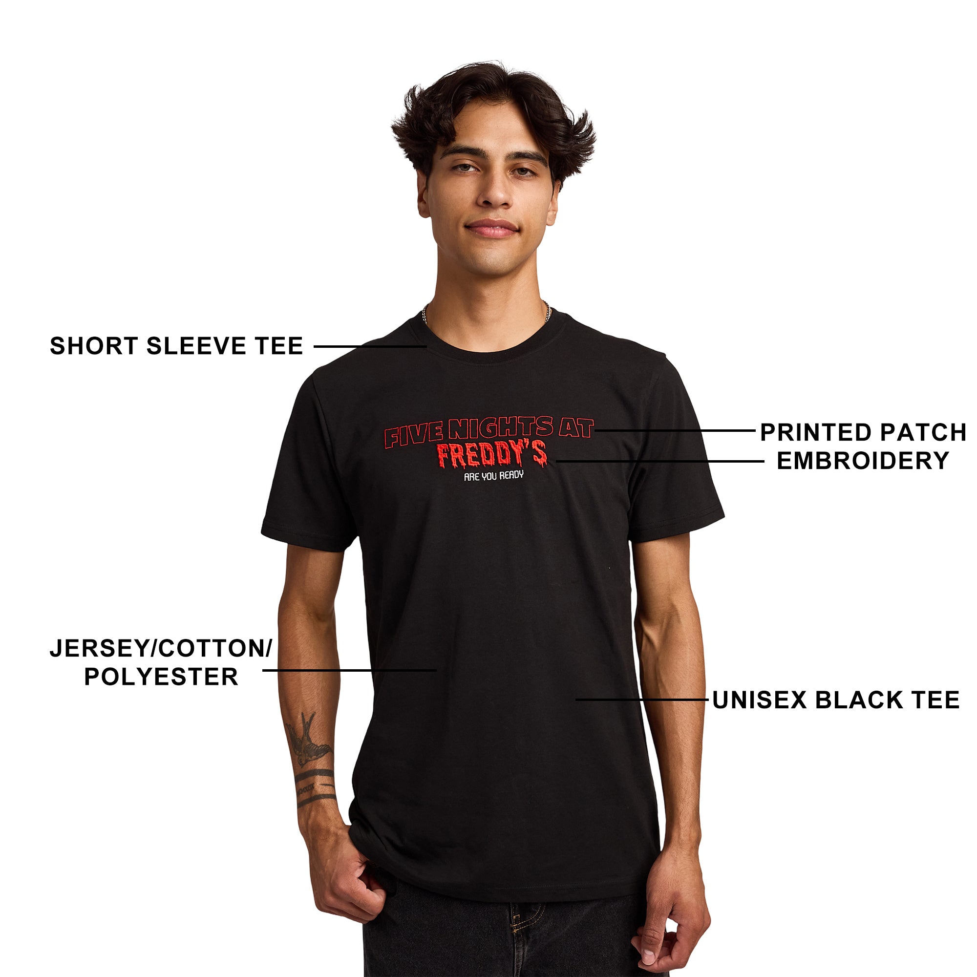 Five Nights At Freddy's Black & White Character Art Men's Black Crew Neck Short Sleeve T-shirt