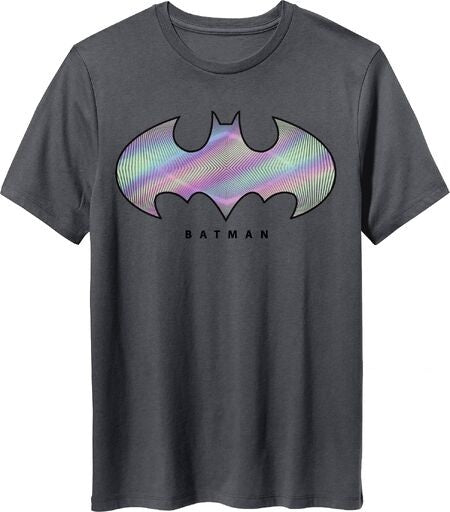 Batman Reflective Bat Logo on Men's Charcoal Short Sleeve Tee