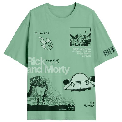 Rick & Morty Multi Graphic Print on Men's Green Short Sleeve Tee