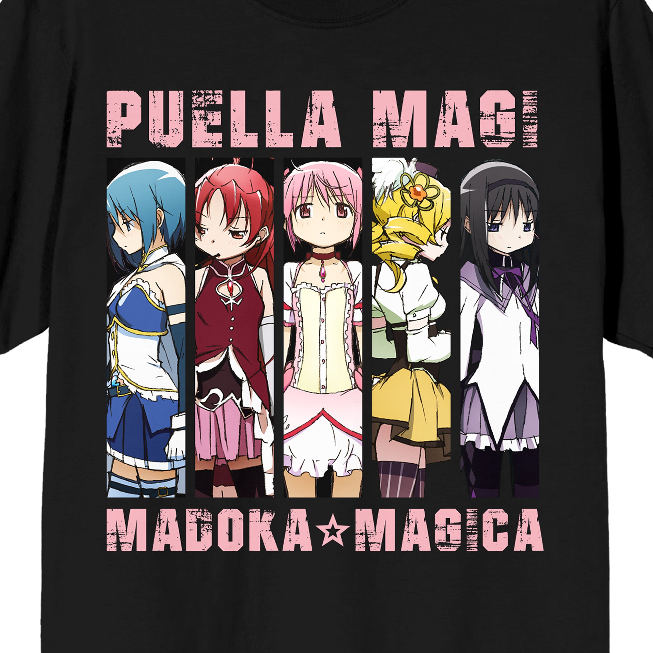 Puella Magi Madoka Magica Main Character Panels Adult Black Crew Neck Short Sleeve T-shirt