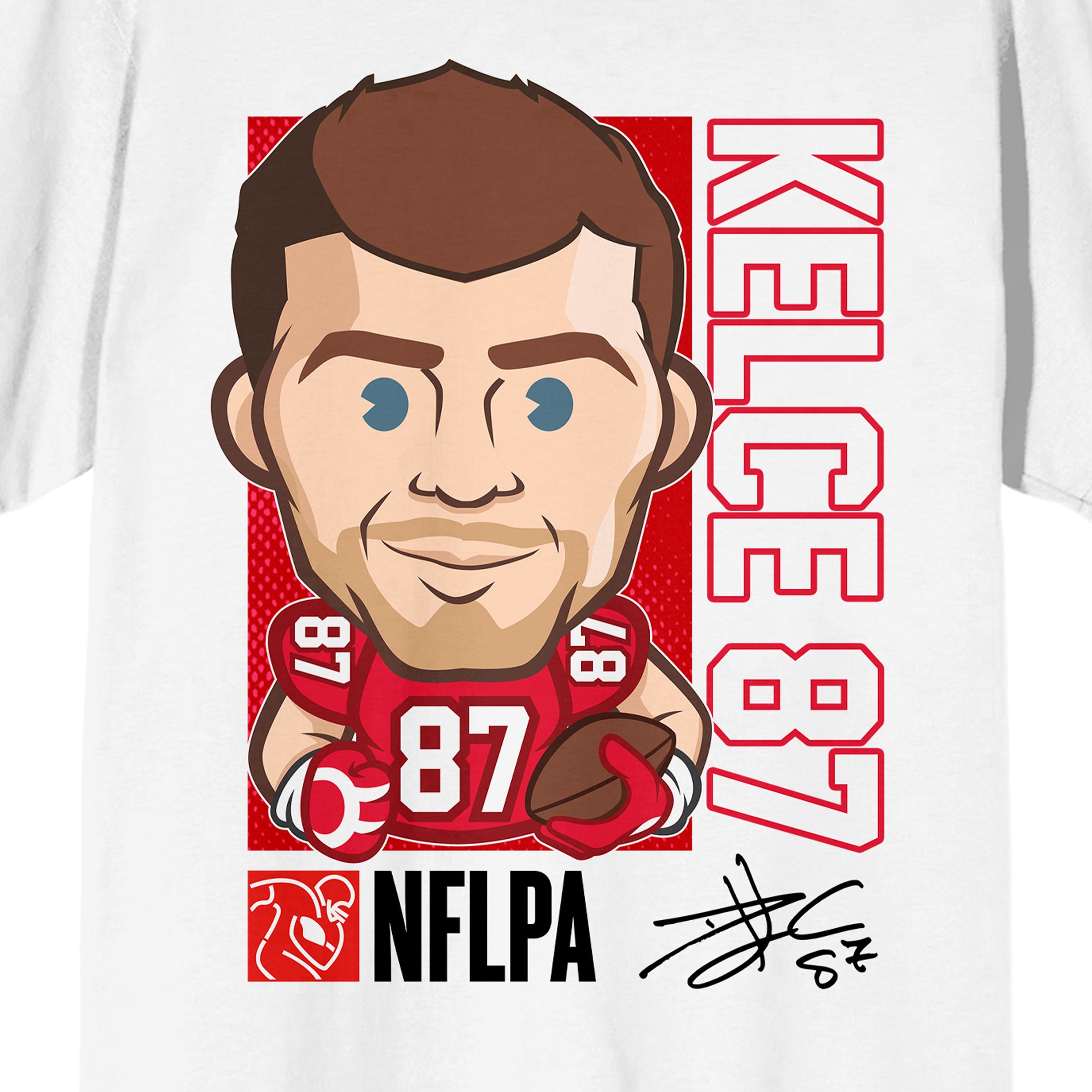 NFLPA Travis Kelce #87 Charicature Men’s White Short Sleeve Tee