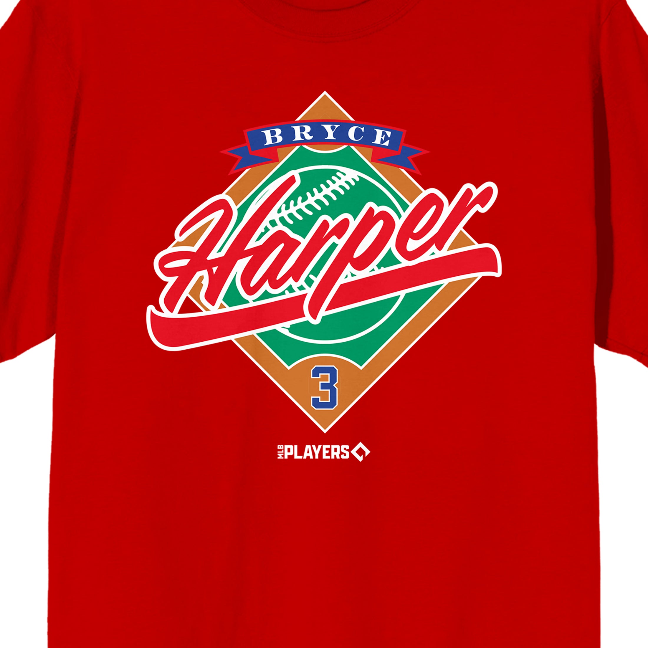MLBPA Bryce Harper Baseball Field Adult Red Crew Neck Short Sleeve T-shirt