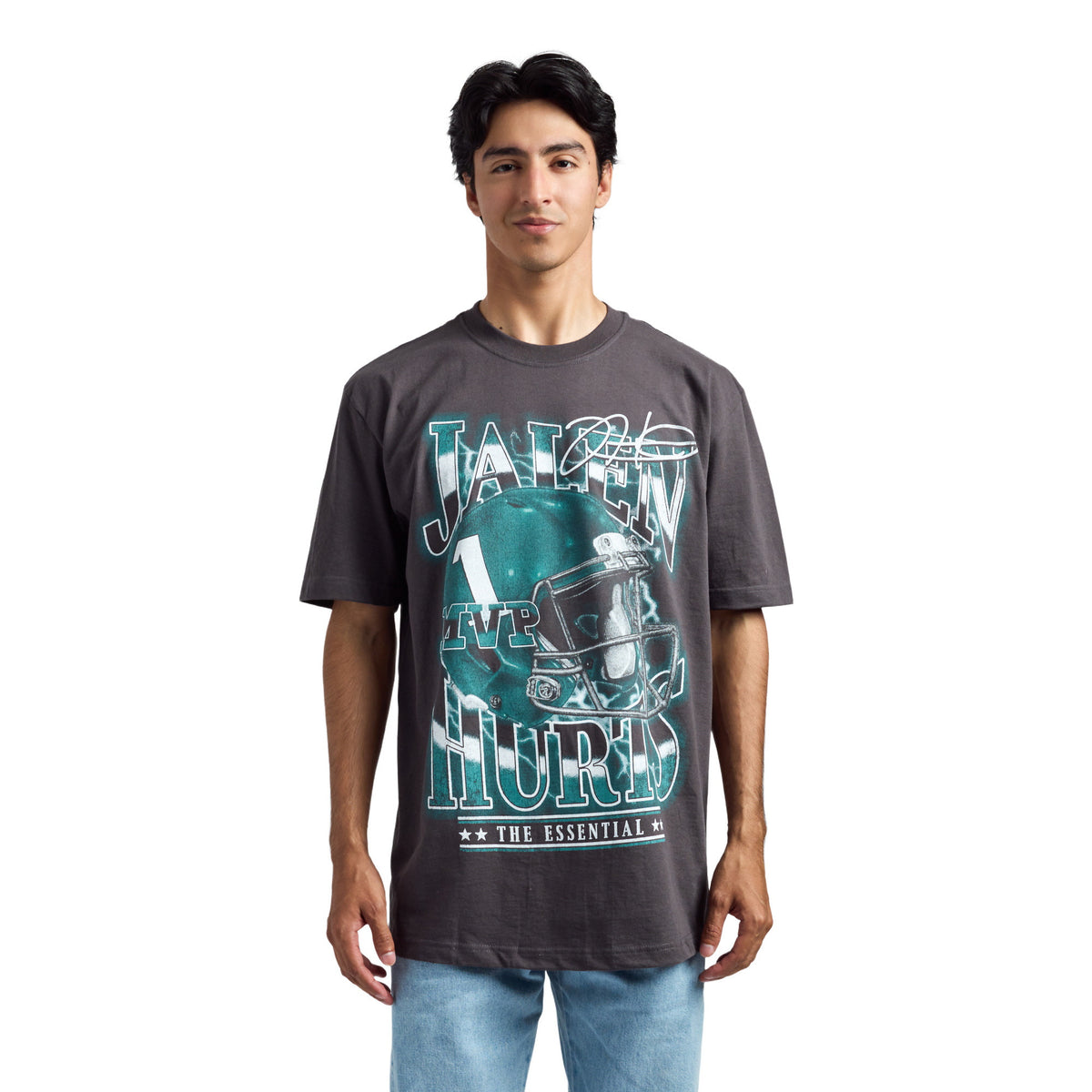 NFLPA Jalen Hurts Helmet Art Charcoal Short Sleeve Tee
