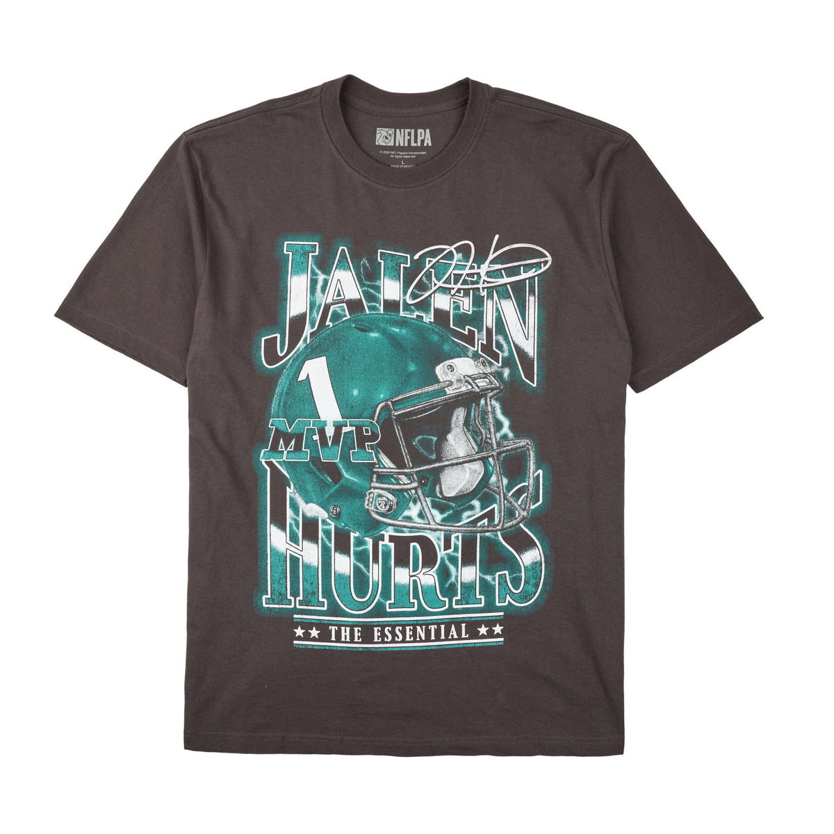 NFLPA Jalen Hurts Helmet Art Charcoal Short Sleeve Tee