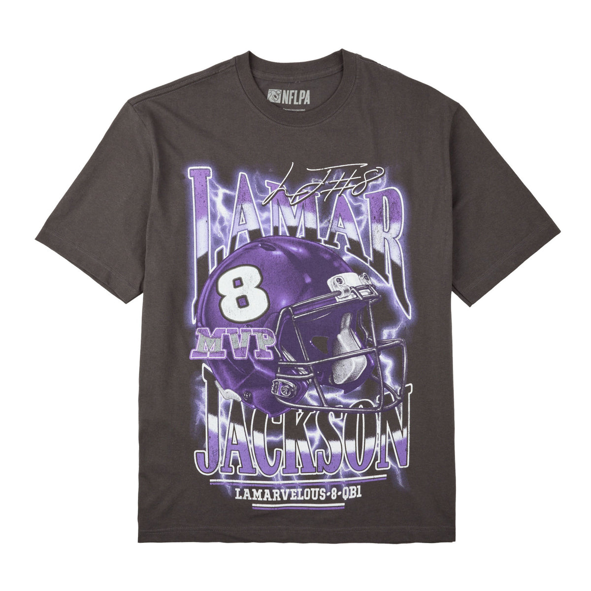 NFLPA Lamar Jackson Lamarvelous QB1 Charcoal Tee for Men