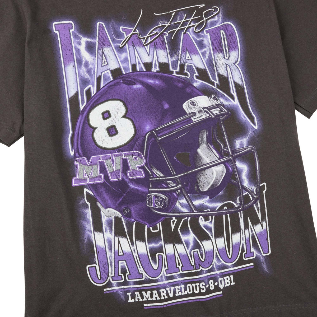 NFLPA Lamar Jackson Lamarvelous QB1 Charcoal Tee for Men