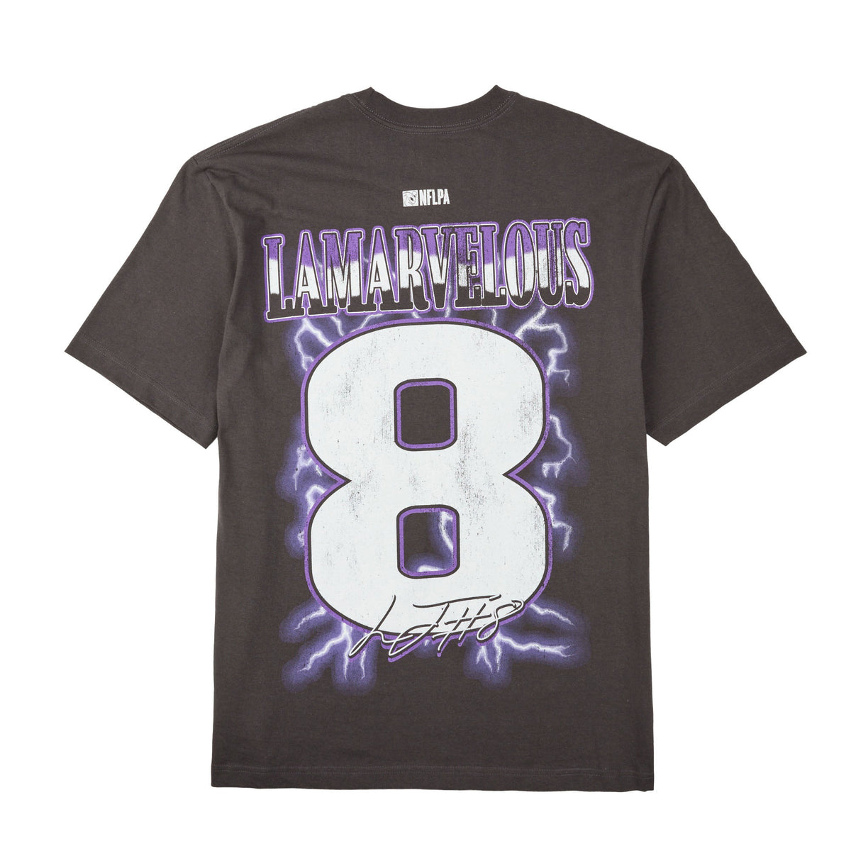 NFLPA Lamar Jackson Lamarvelous QB1 Charcoal Tee for Men
