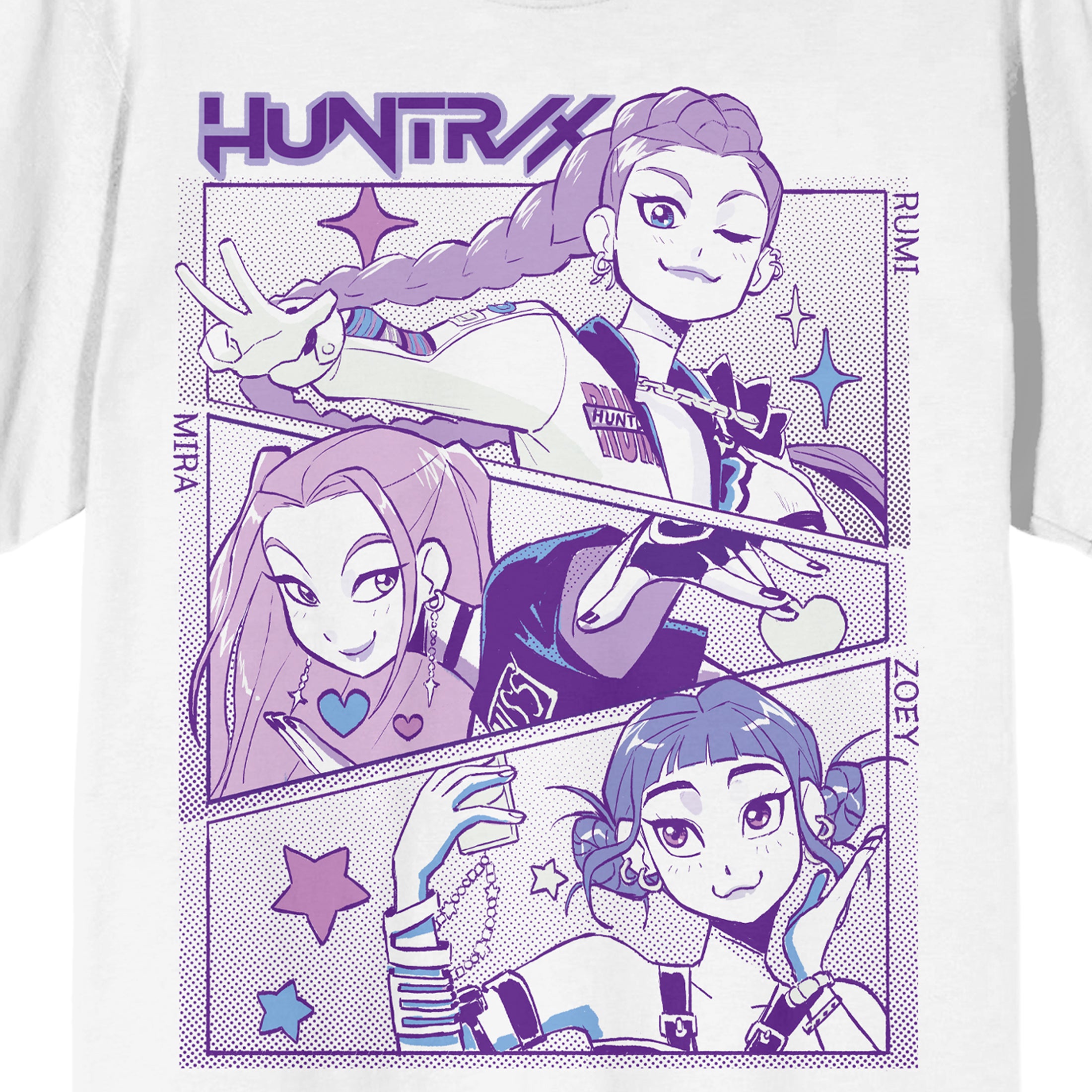 Kpop Demon Hunters Panel Art Huntrix Adult Crew Neck Short Sleeve T-Shirt
