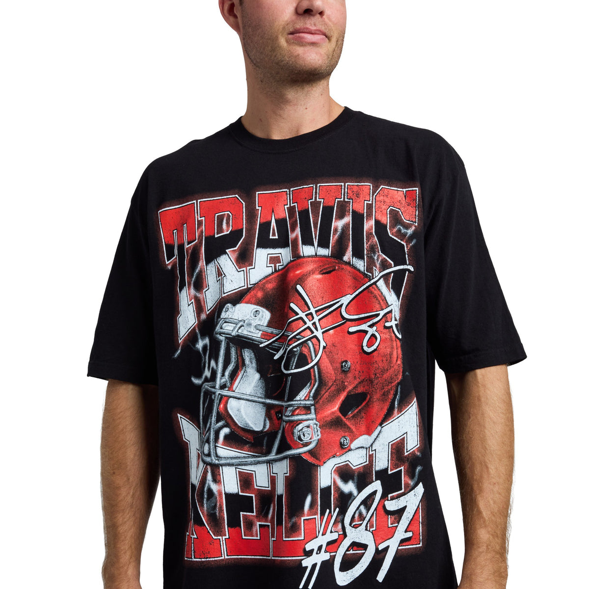 NFLPA Travis Kelce #28 Helmet Art Short Sleeve Tee for Men