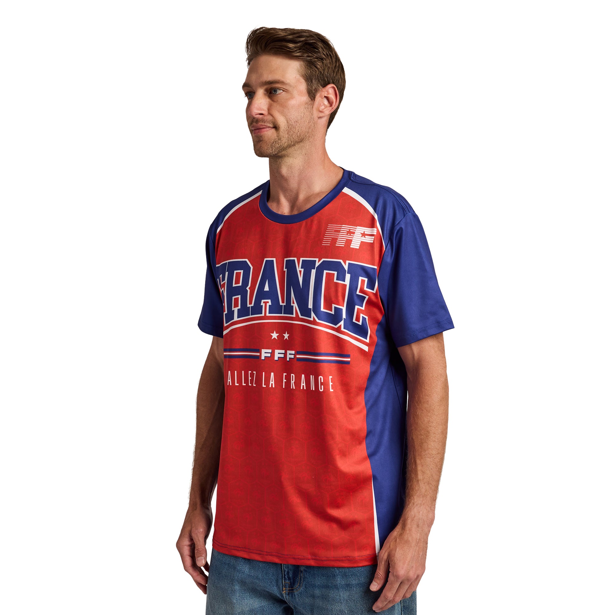 France Soccer Federation France Jersey Men’s Red & Blue Crew Neck Short Sleeve T-shirt
