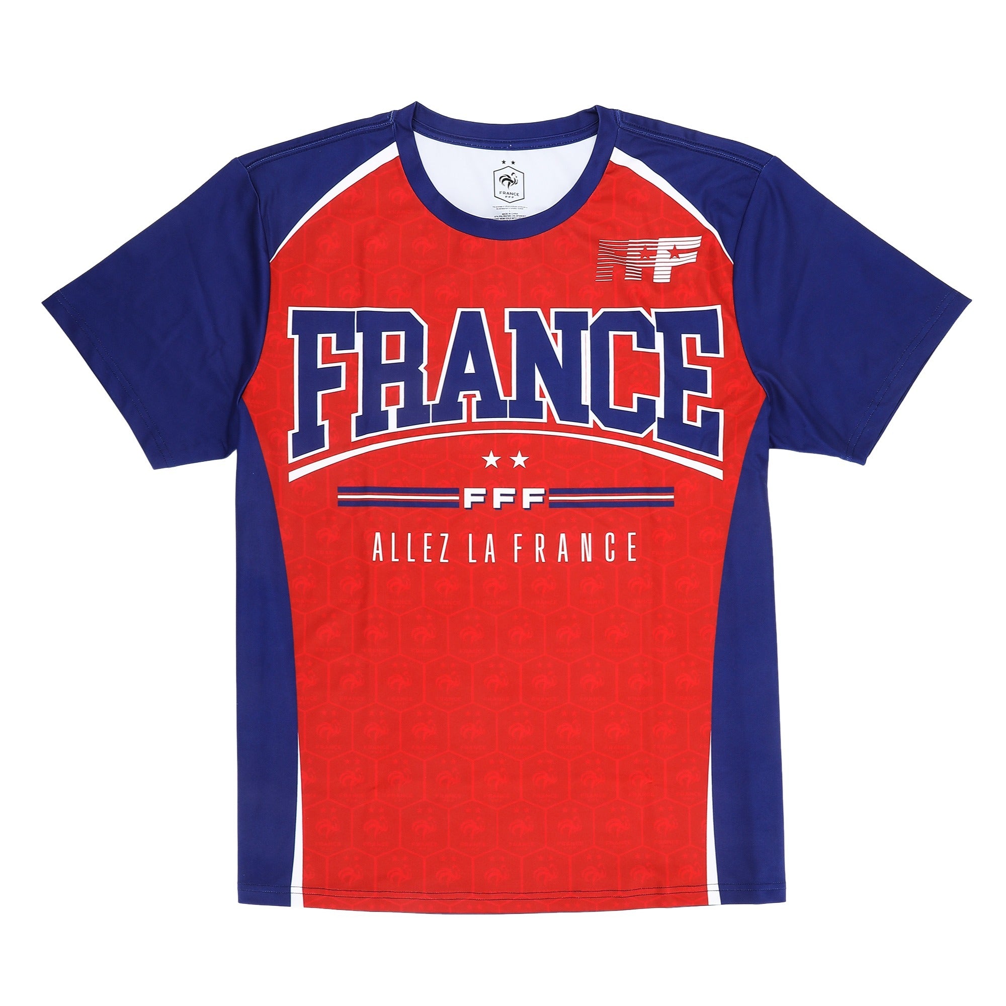 France Soccer Federation France Jersey Men’s Red & Blue Crew Neck Short Sleeve T-shirt