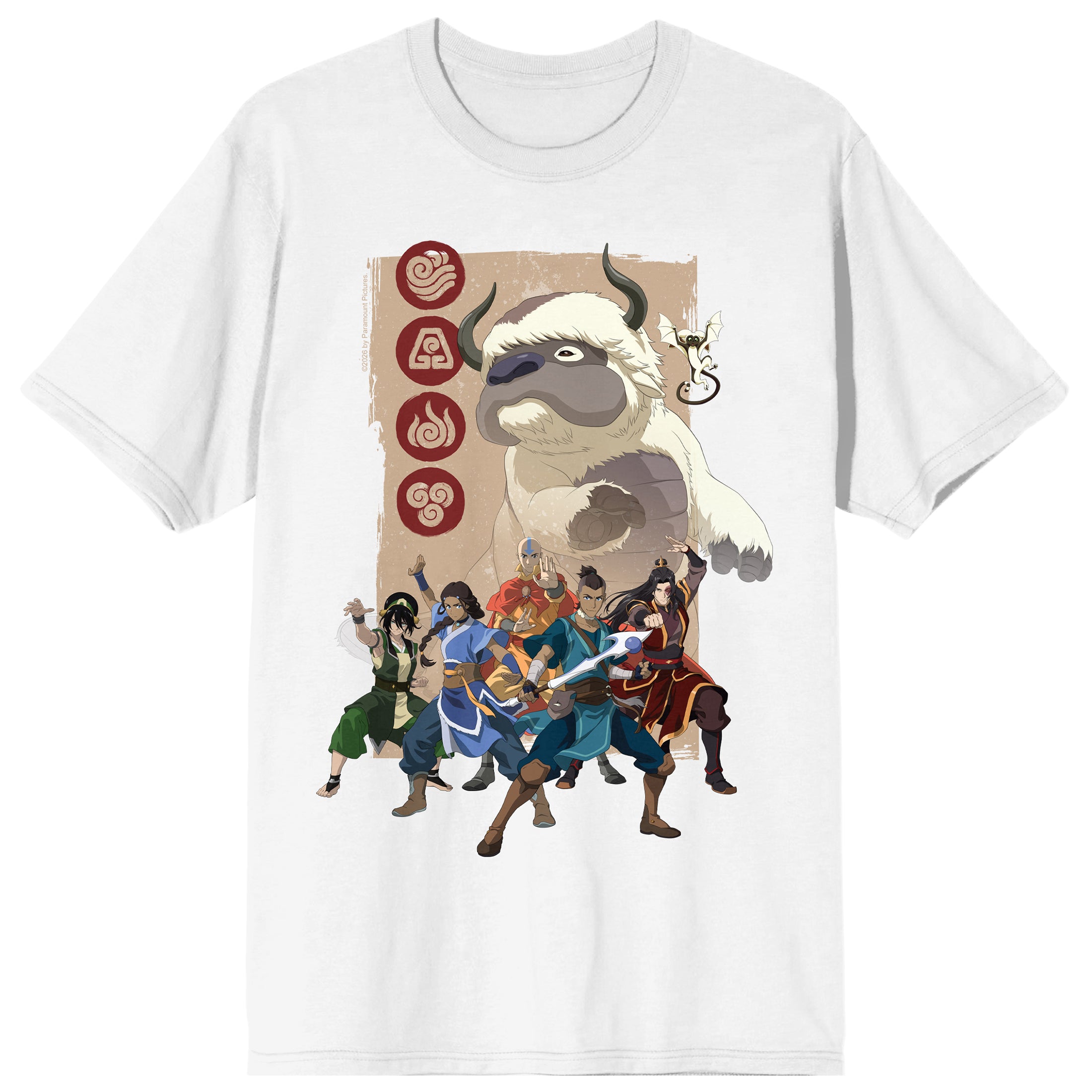 Avatar: The Last Airbender Adult Team Avatar & Appa Adult White Crew Neck Short Sleeve T-shirt
