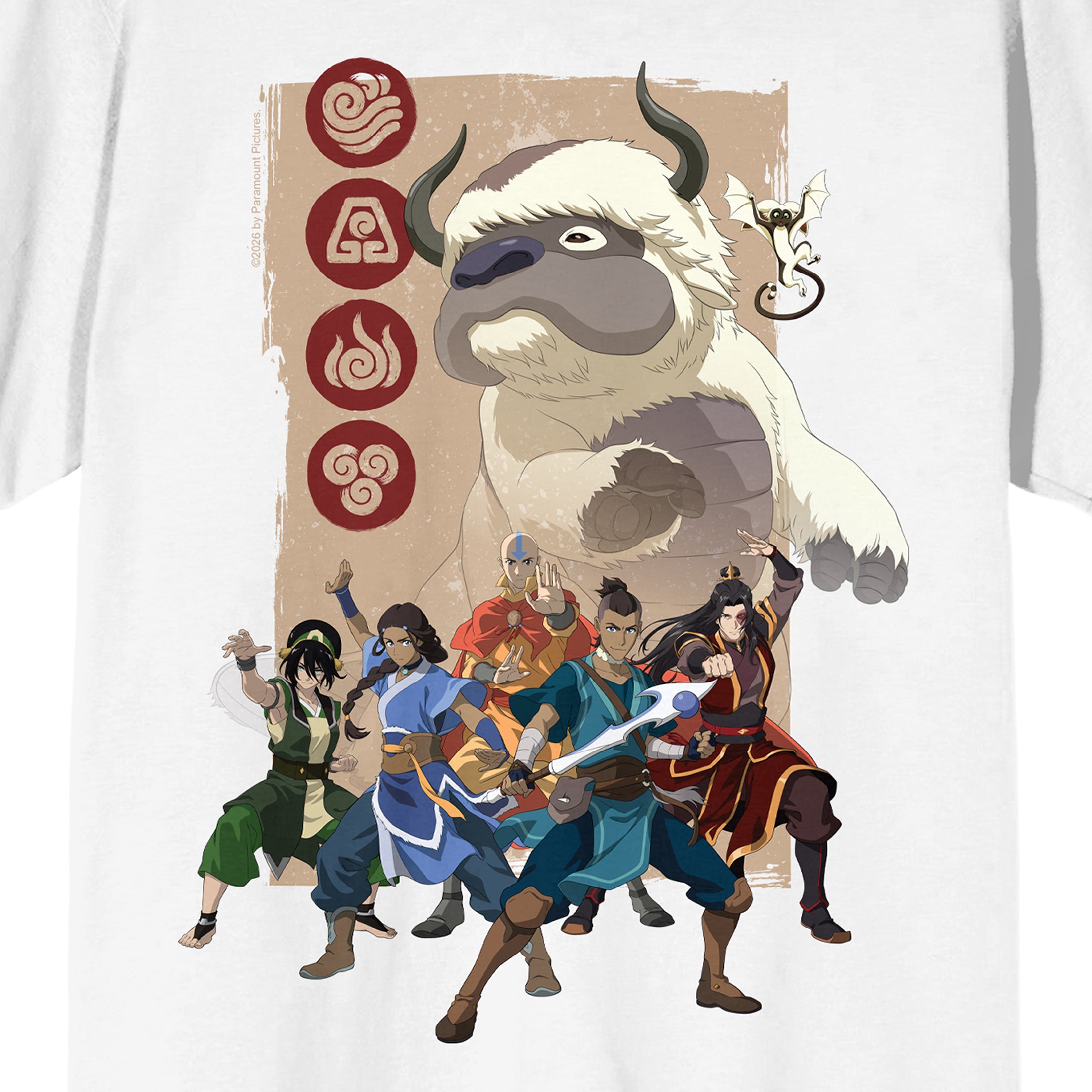 Avatar: The Last Airbender Adult Team Avatar & Appa Adult White Crew Neck Short Sleeve T-shirt