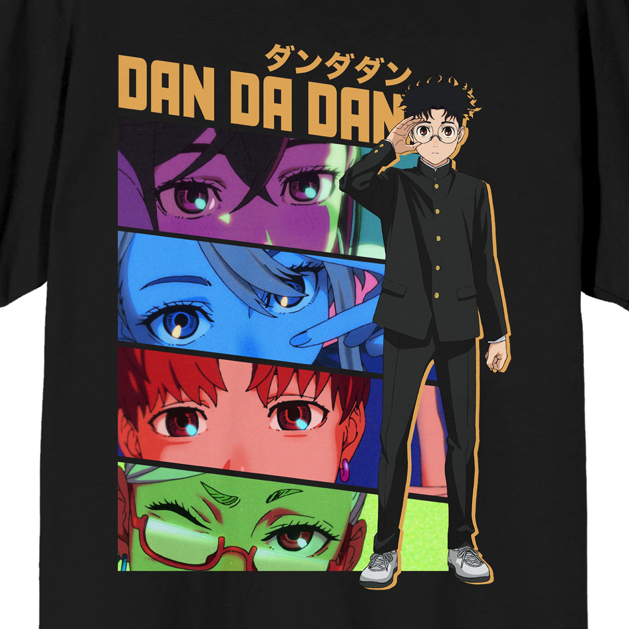 Bioworld Dandadan Okarun and Friends Men's Graphic Tee | Multi-Panel Anime Character Art | Short Sleeve Crew Neck | Officially Licensed