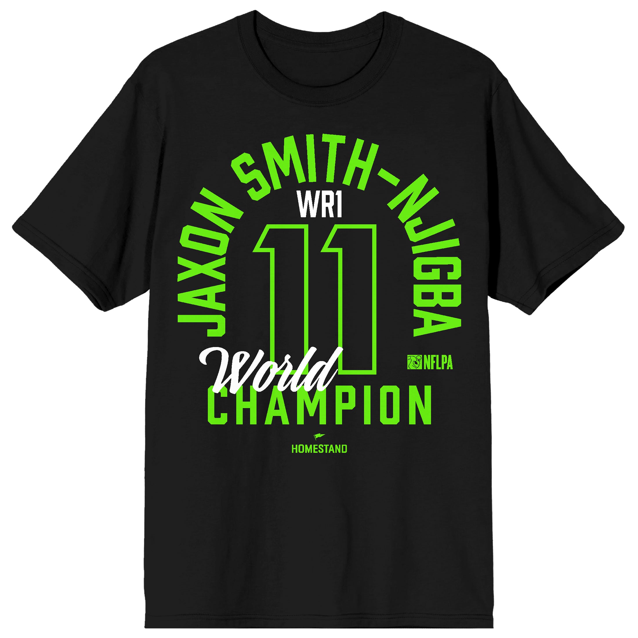 NFLPA Jackson Smith-Njigba 11 World Champion Adult Black Crew Neck Short Sleeve T-shirt