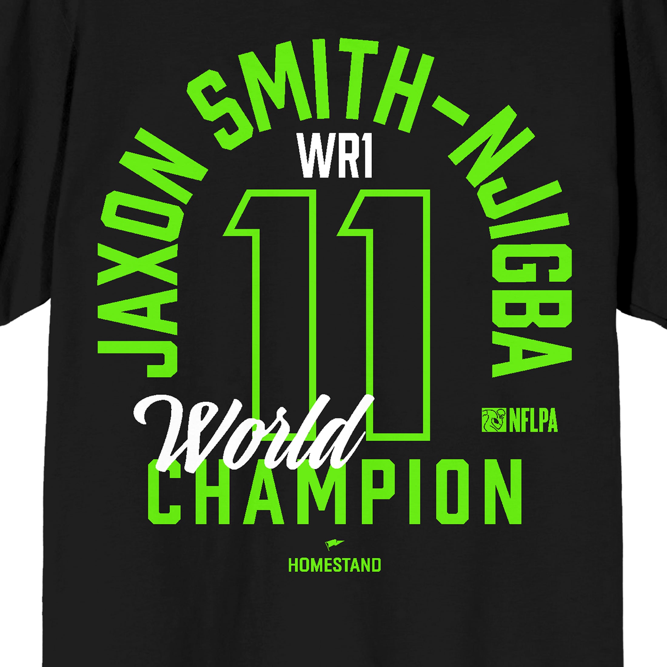 NFLPA Jackson Smith-Njigba 11 World Champion Adult Black Crew Neck Short Sleeve T-shirt