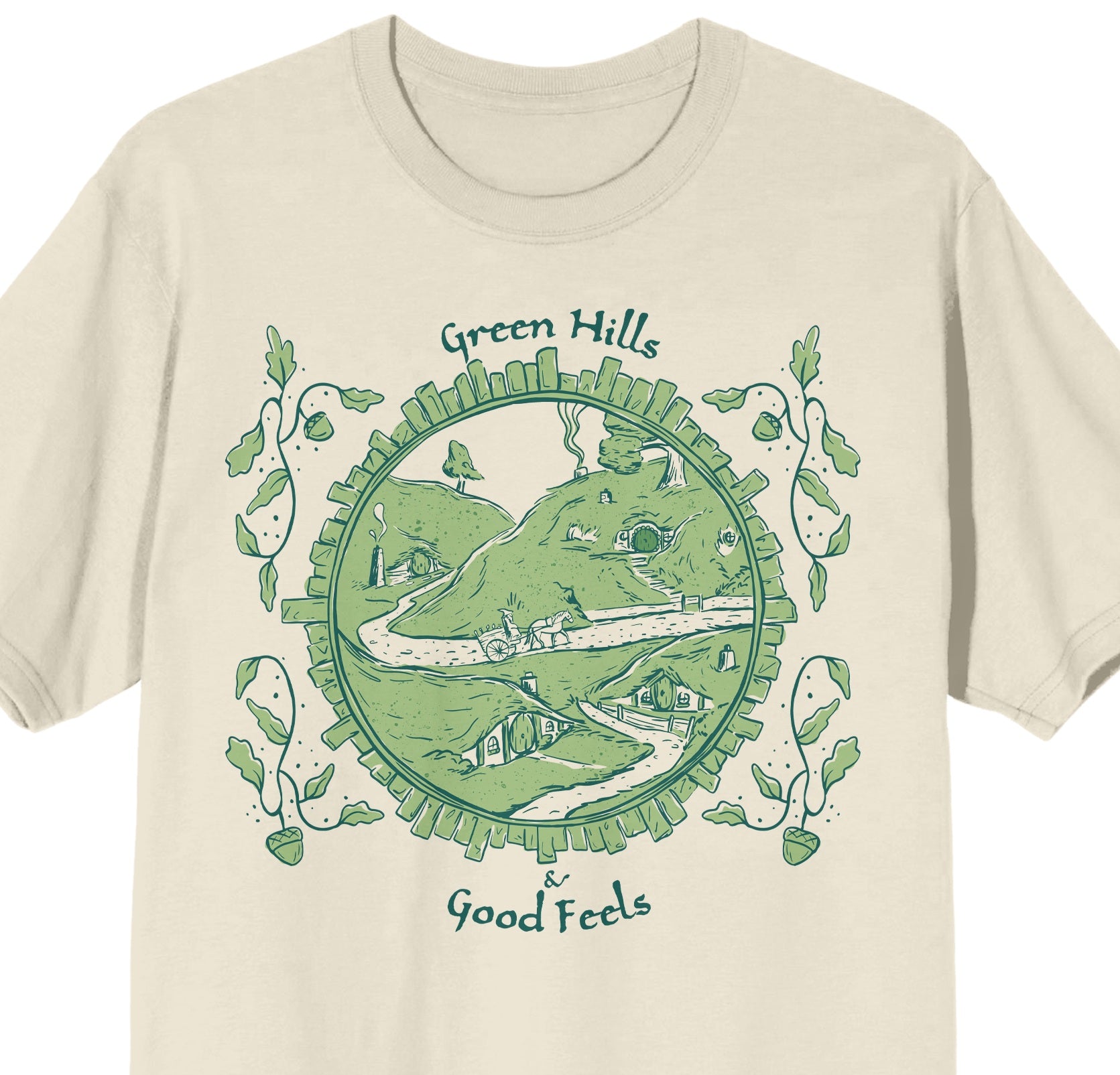 Lord Of The Rings Green Hills & Good Feels Adult Natural Crew Neck Short Sleeve T-shirt