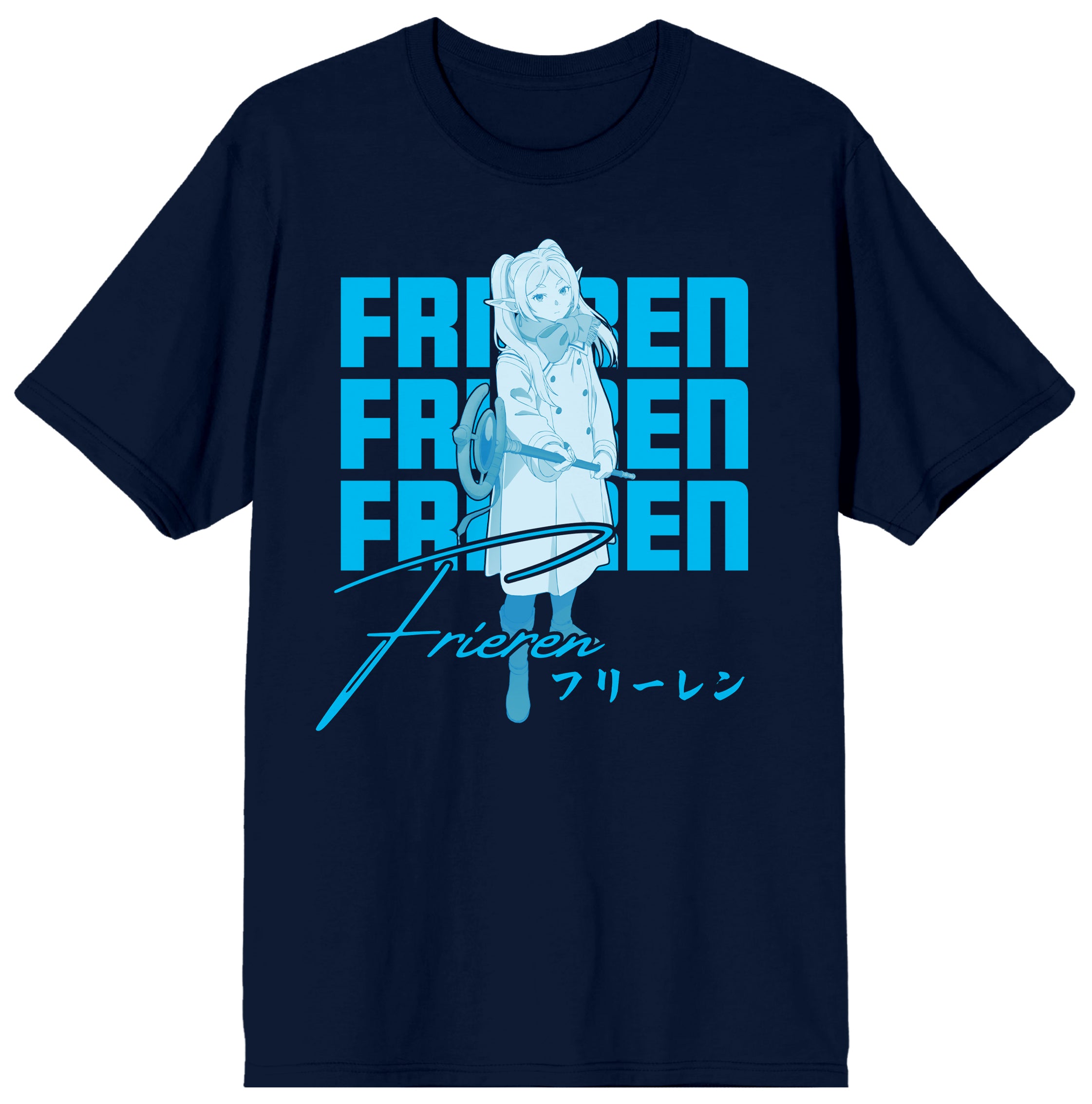 Frieren Beyond Journey's End Kanji Navy Blue Tee for Men