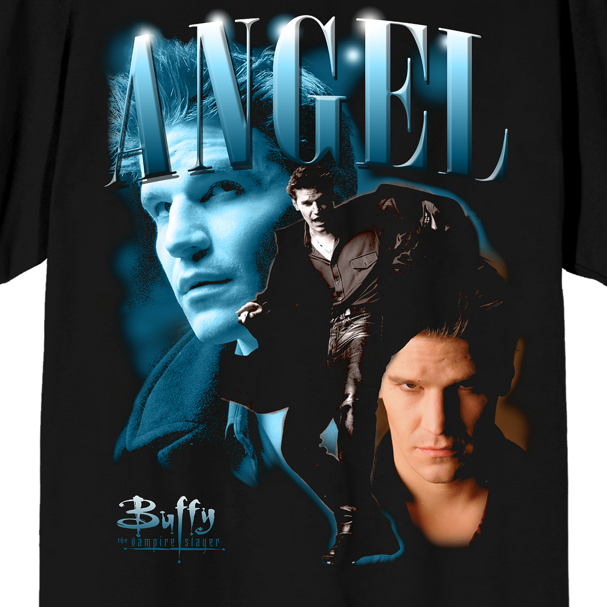 Buffy The Vampire Slayer Angel Multi Char with Logo Men's Black Tee