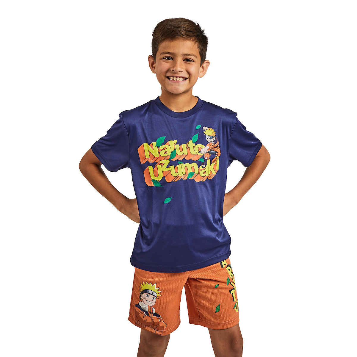 Naruto 3-Pack Boy's Blue Short Sleeve Tee, Black Muscle Tank, Orange Athletic Shorts Set
