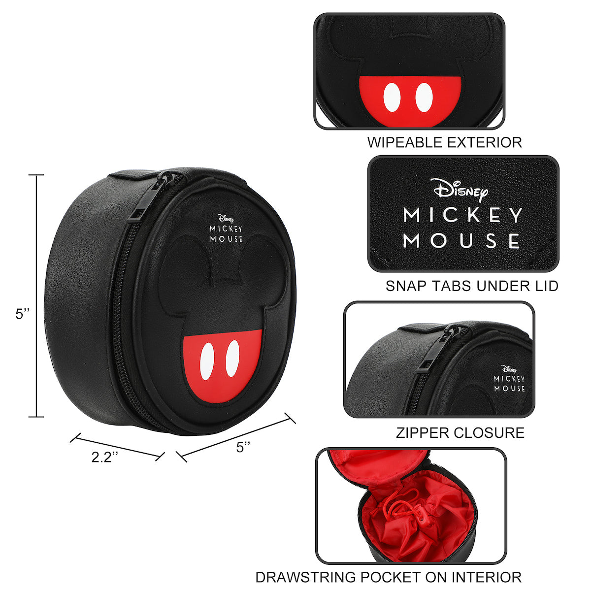 Disney Mickey Mouse Ears & Shorts Black 5" Cosmetic Toiletry Bag