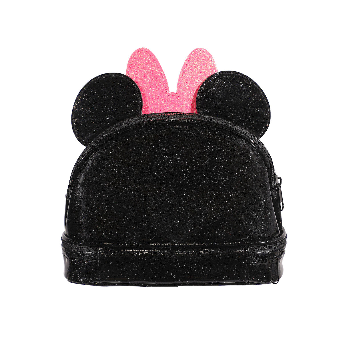 Disney Minnie Mouse Character Face Black Glitter 6" Cosmetic Pouch With 3D Ears