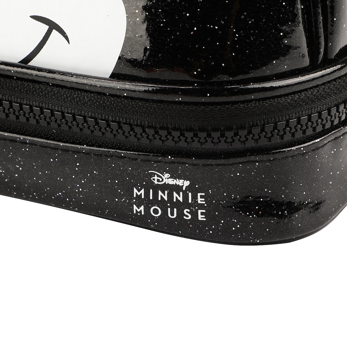 Disney Minnie Mouse Character Face Black Glitter 6" Cosmetic Pouch With 3D Ears