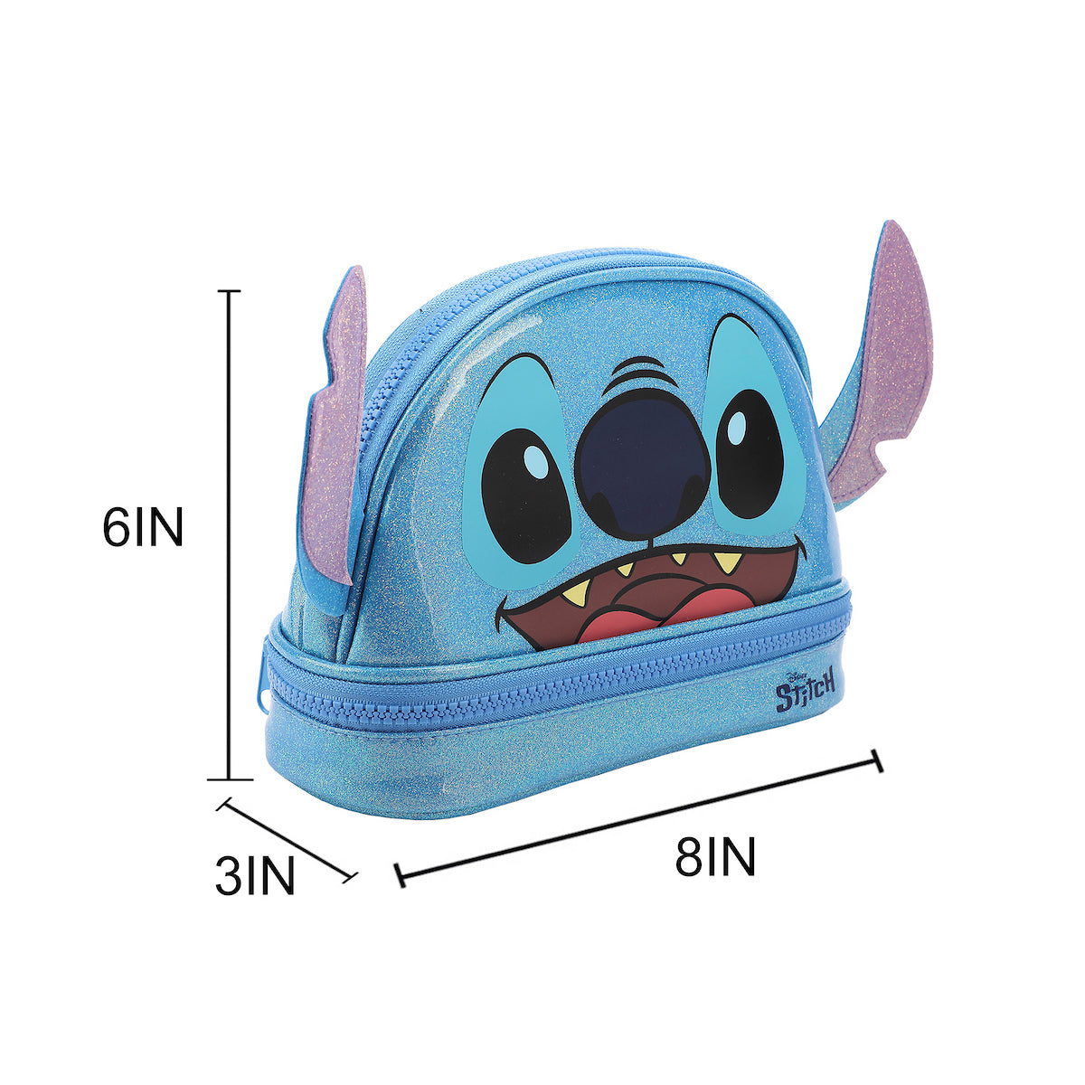Lilo & Stitch Stitch Head Blue Glitter 6" Cosmetic Pouch
