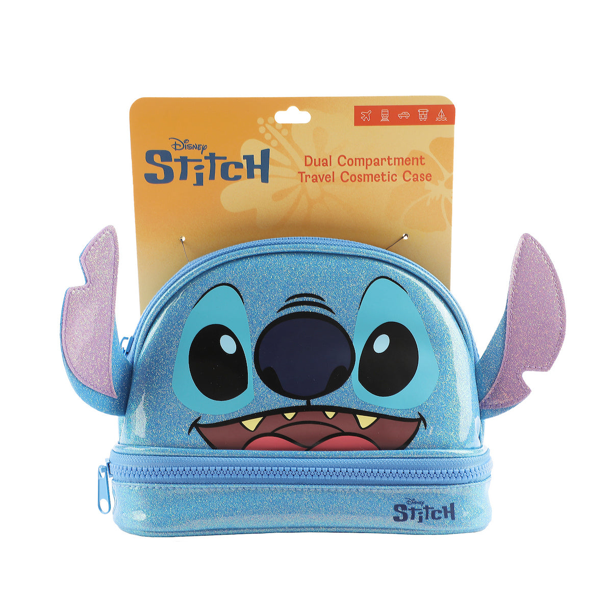 Lilo & Stitch Stitch Head Blue Glitter 6" Cosmetic Pouch