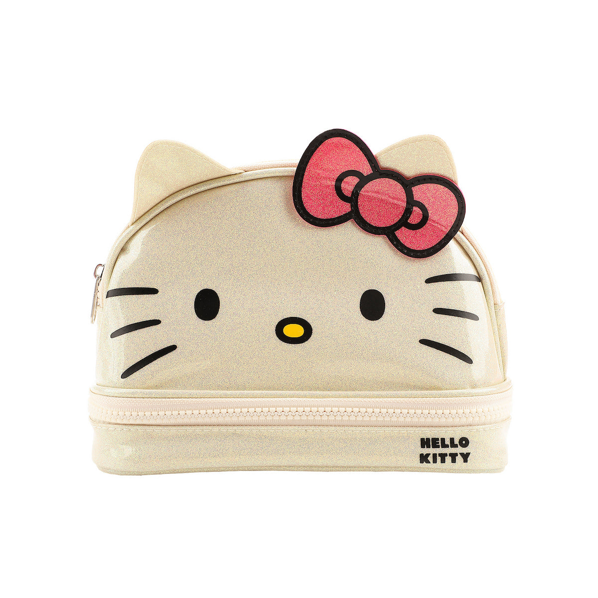 Hello Kitty Character Face White Glitter 6" Cosmetic Pouch