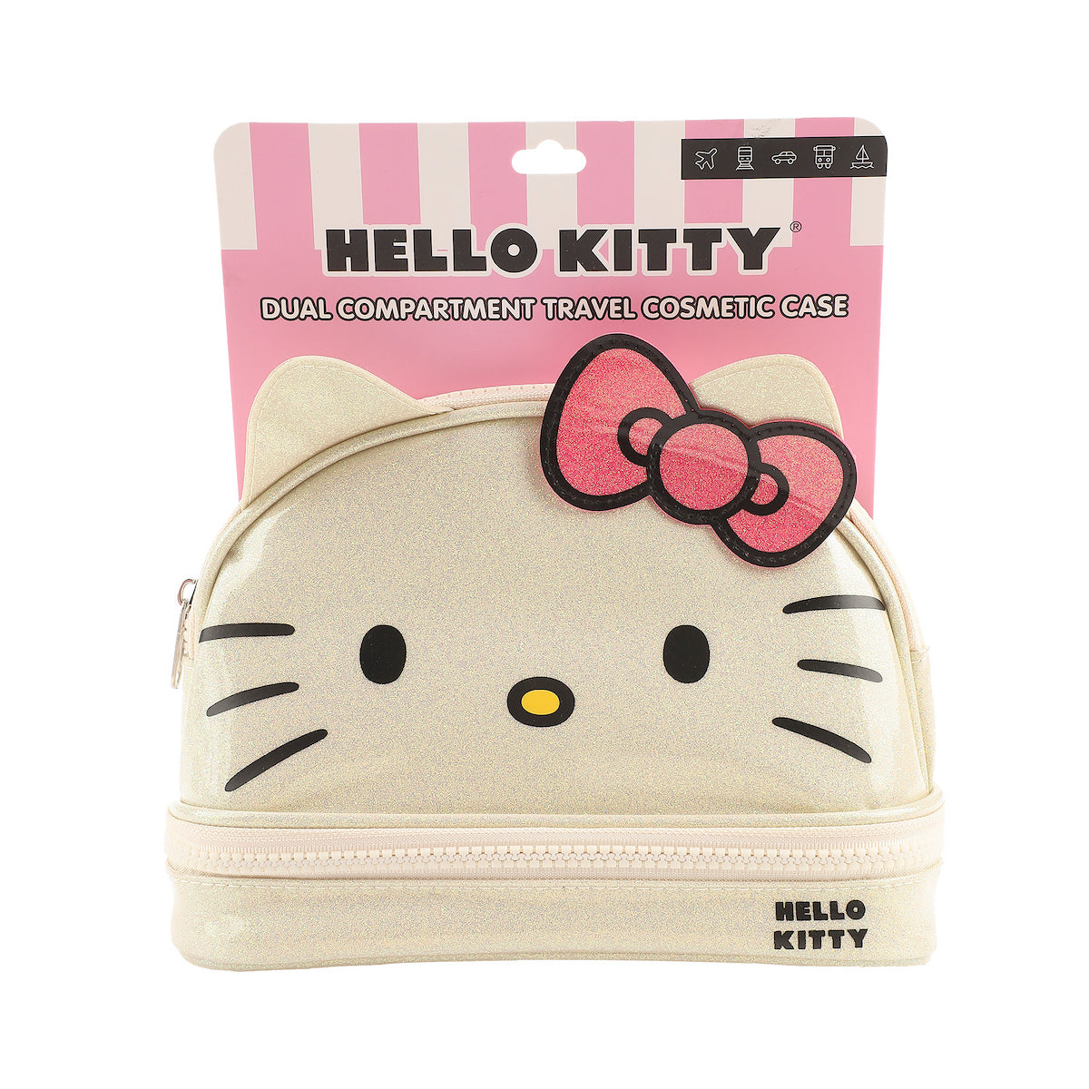 Hello Kitty Character Face White Glitter 6" Cosmetic Pouch