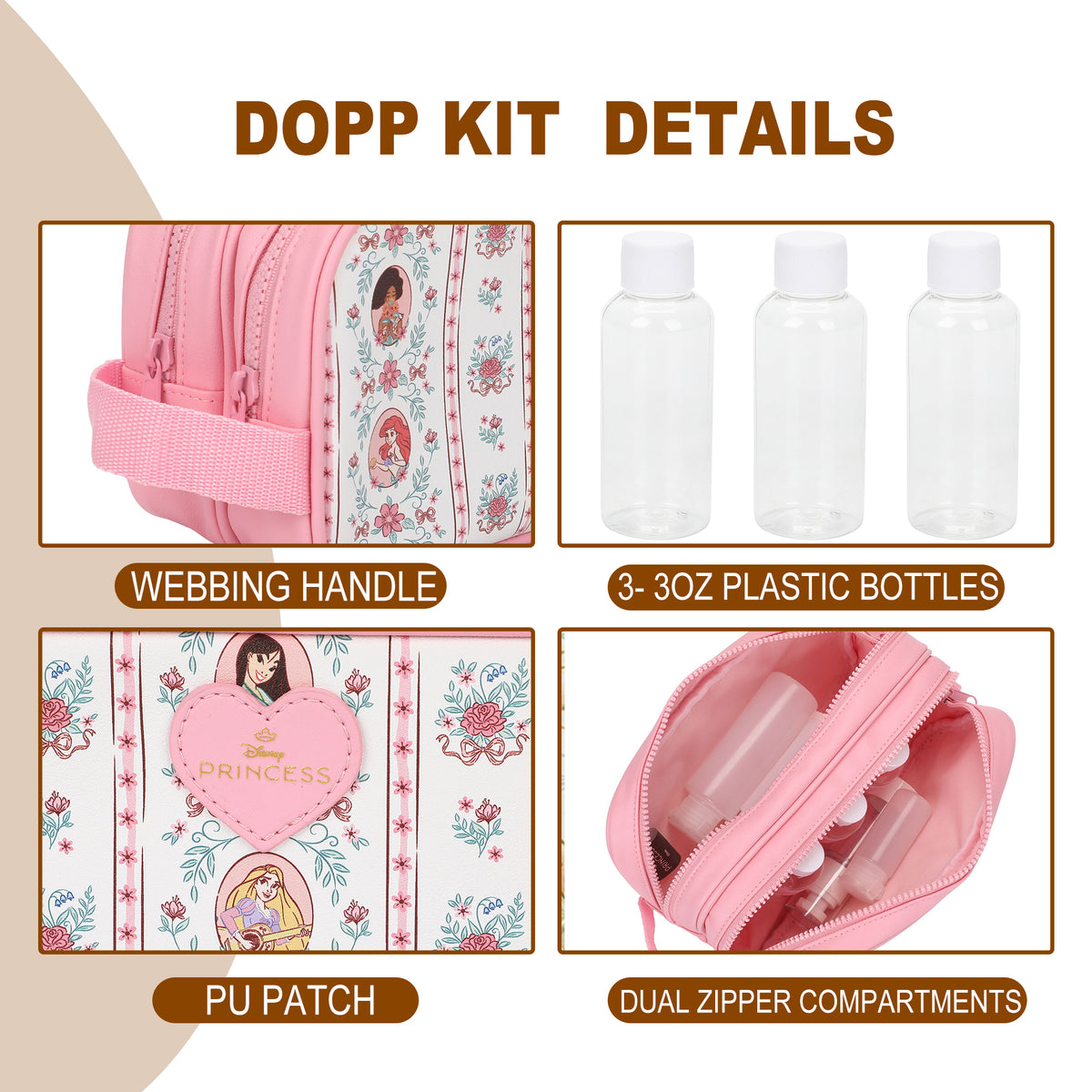 Disney Princess Multi AOP Double Compartment Cosmetic Bag