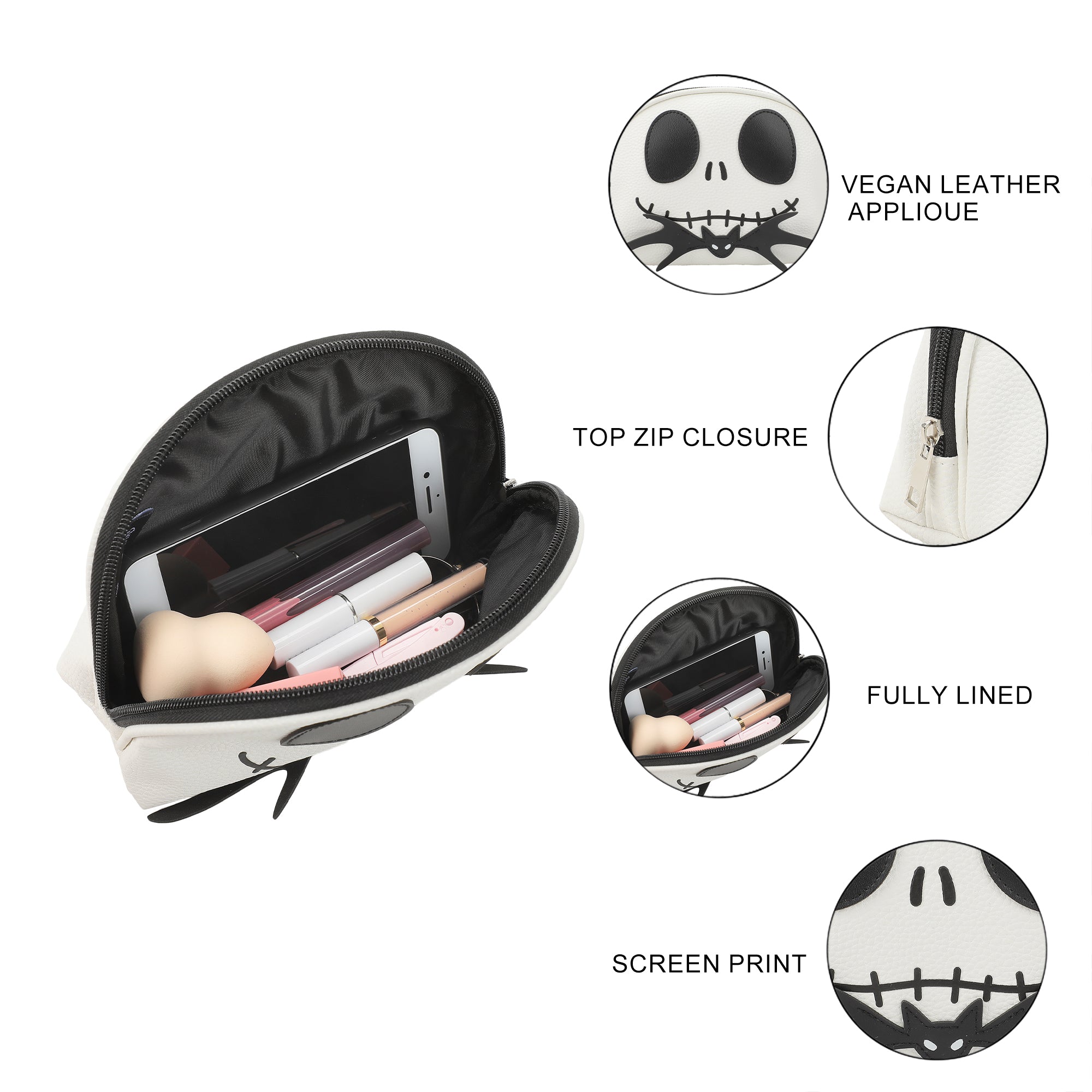 Nightmare Before Christmas Jack Skellington White 7" Cosmetic Bag