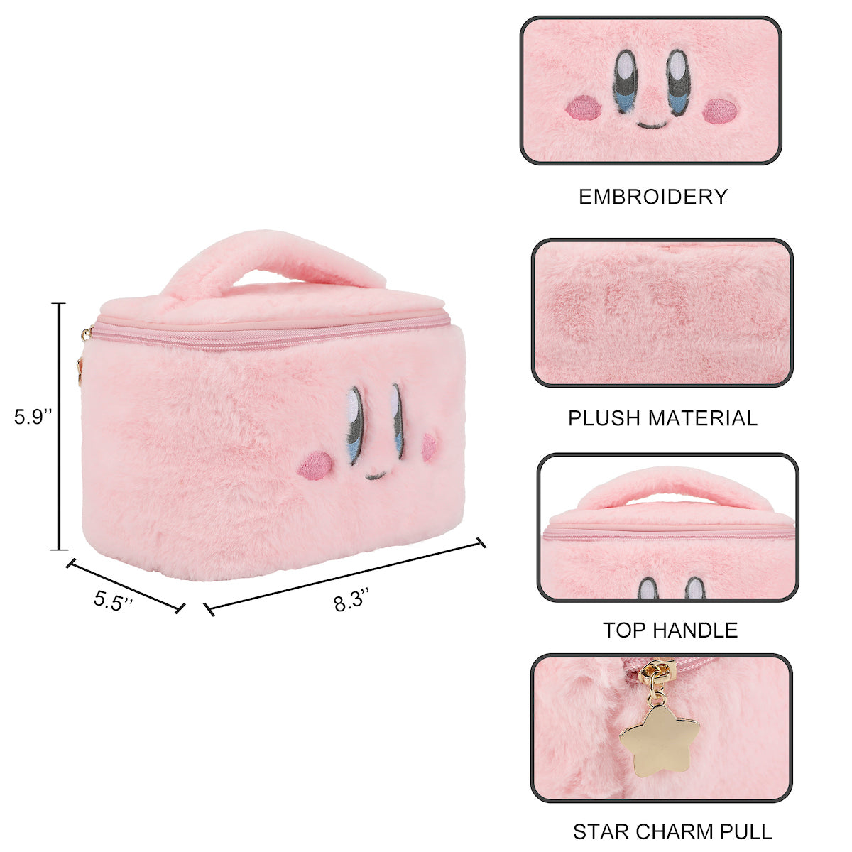 Kirby Character Face 21 Cm Pink Fuzzy Cosmetic Bag