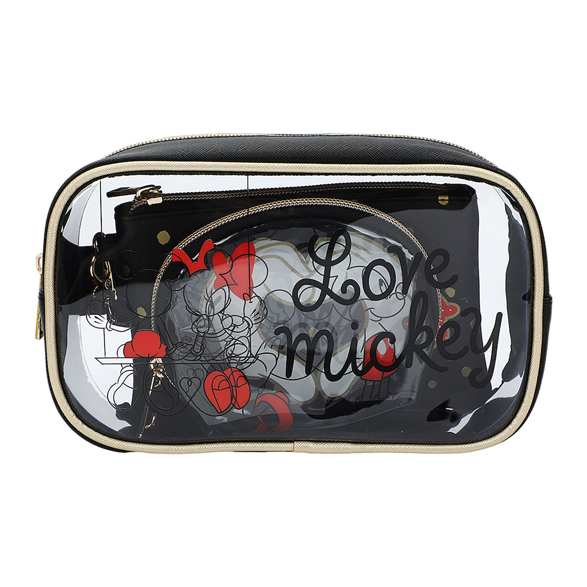 Mickey 3-Piece Set Toiletry Bags with Clear PVC Makeup Bag