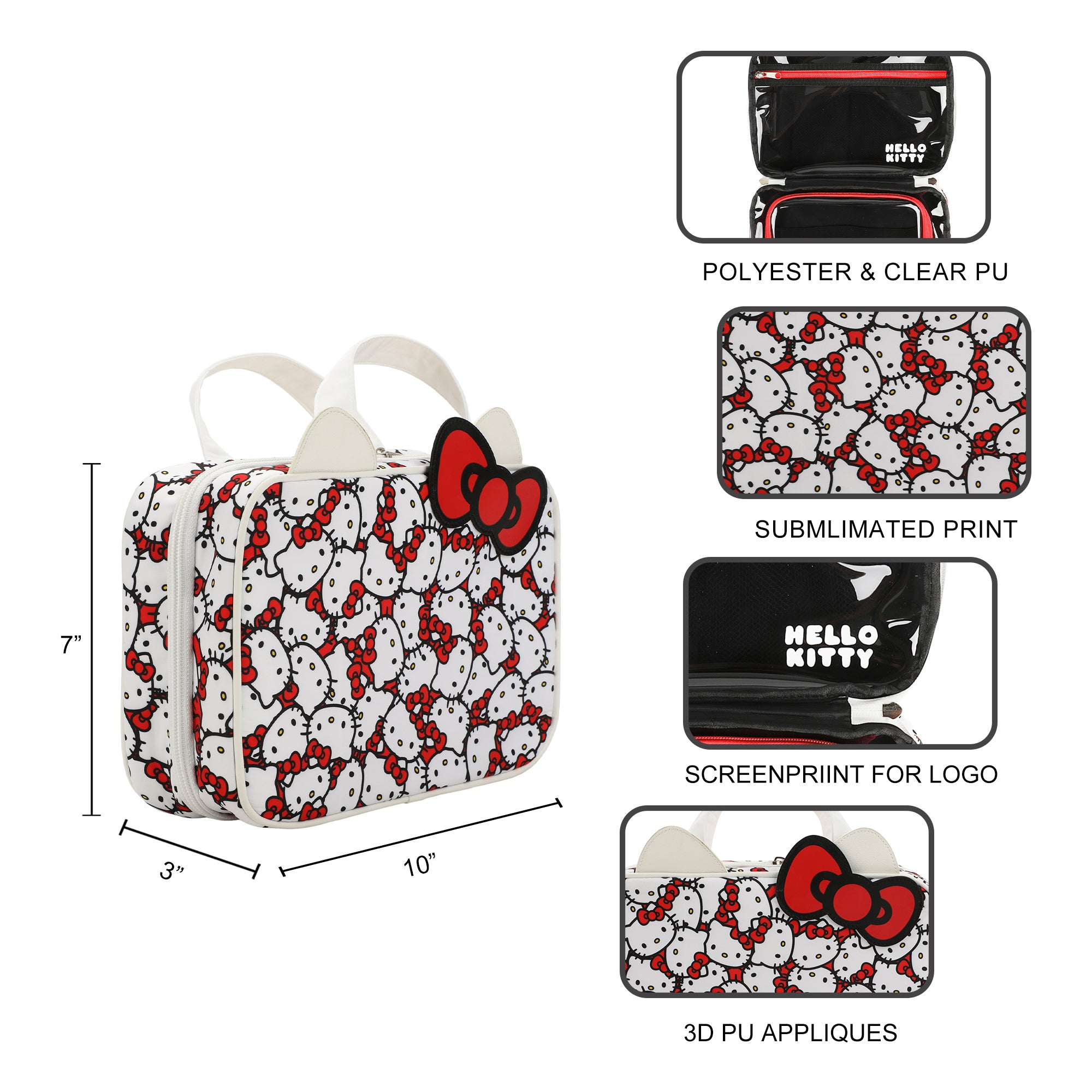 Hello Kitty Foldable Hanging Toiletry Travel Makeup Bag Cosmetic Case With 3D Bow