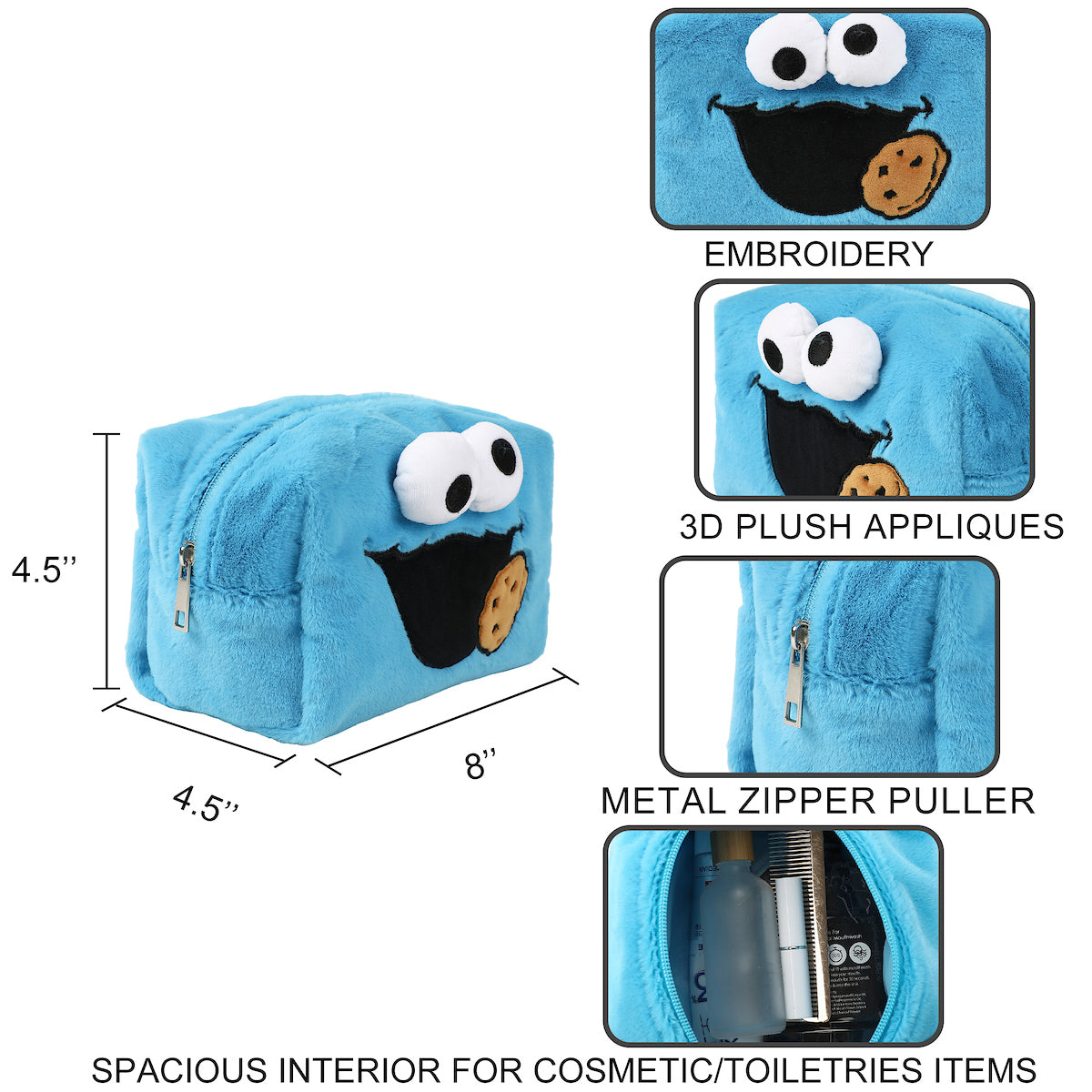 Sesame Street Cookie Monster Blue 8" Cosmetic Bag