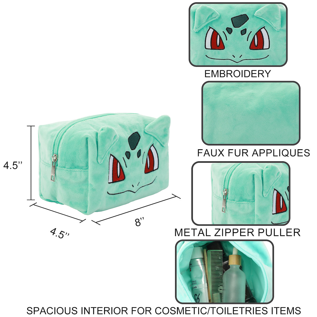 Pokémon Bulbasaur Green 8" Cosmetic Toiletry Tote