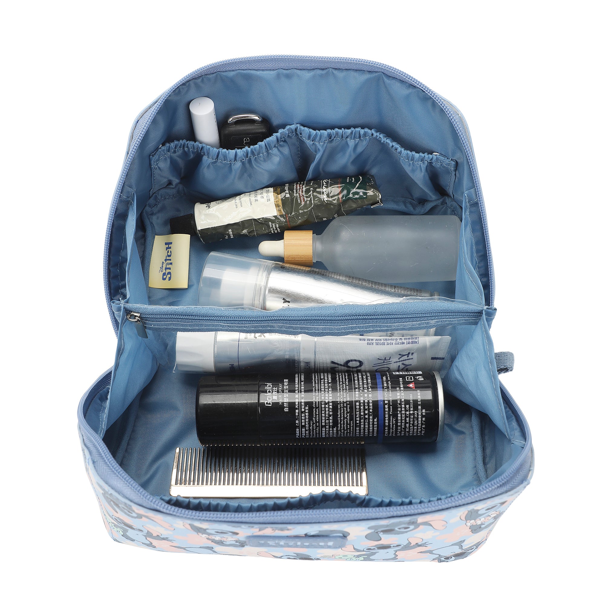 Disney Stitch Poses All-Over Print 9" Blue Cosmetic Makeup Toiletry Bag