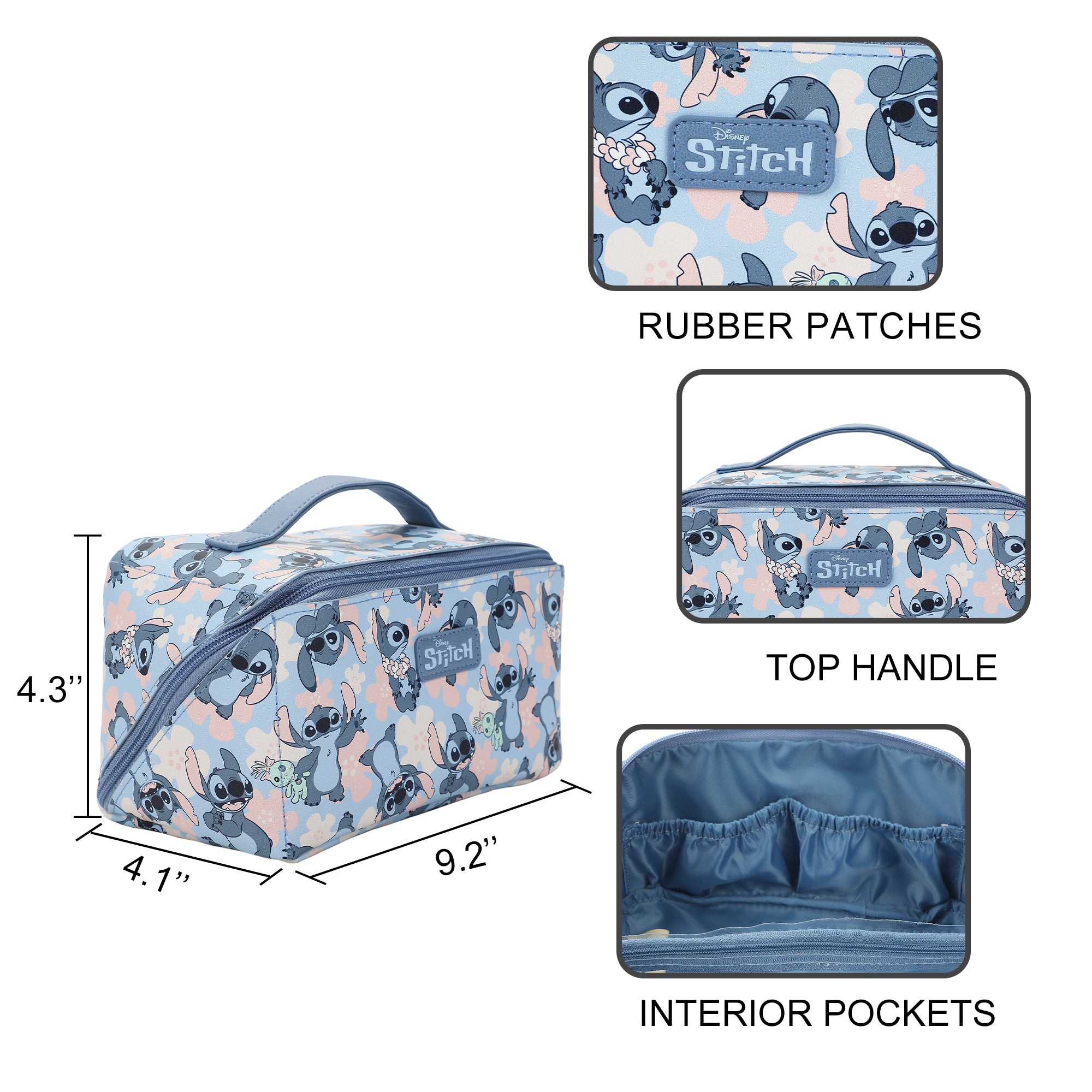 Disney Stitch Poses All-Over Print 9" Blue Cosmetic Makeup Toiletry Bag