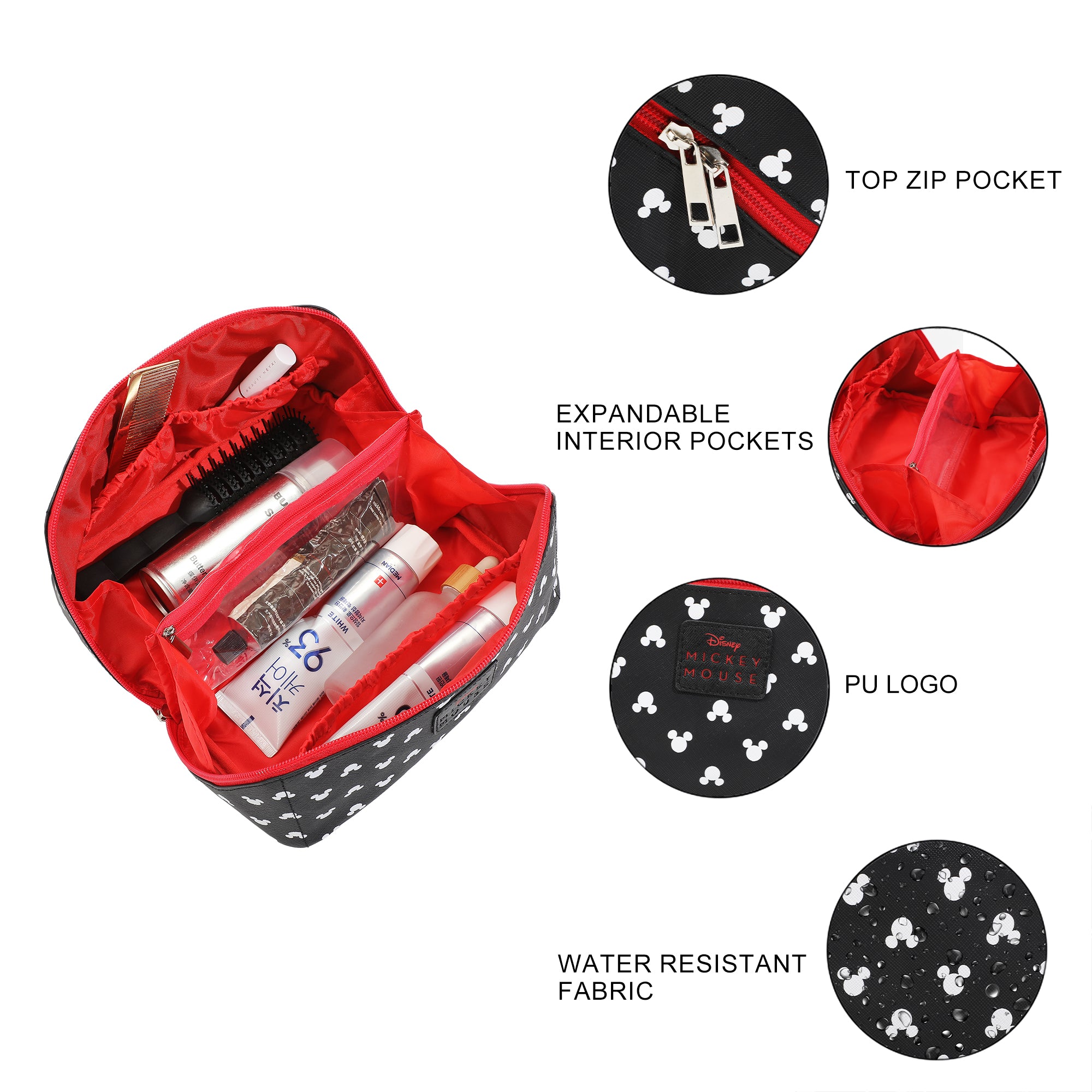 Disney Mickey Mouse Ears All-Over Print 23.5 CM Black Cosmetic Bag