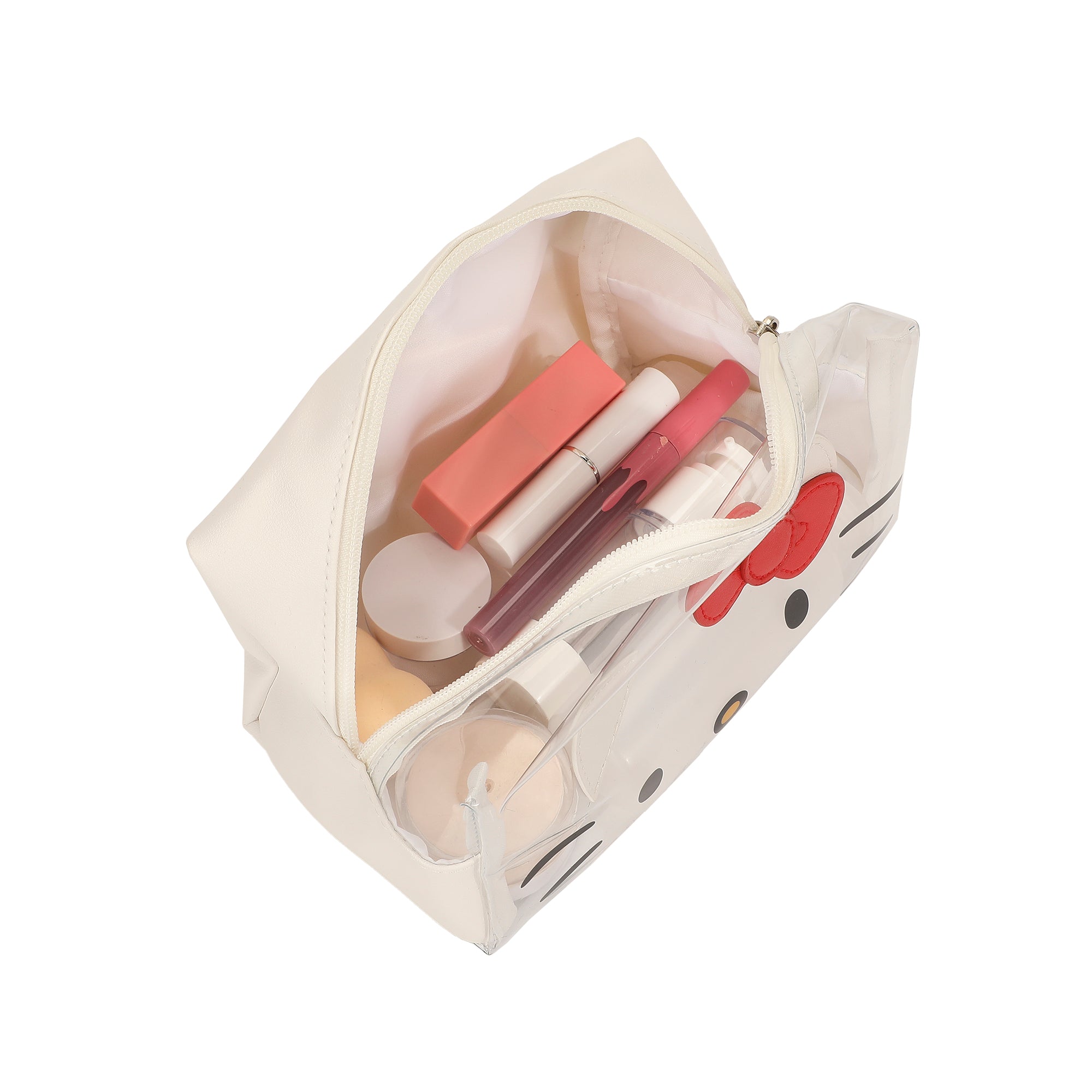 Sanrio Hello Kitty Face Cosmetic Bag with 3D Bow and Zipper Closure